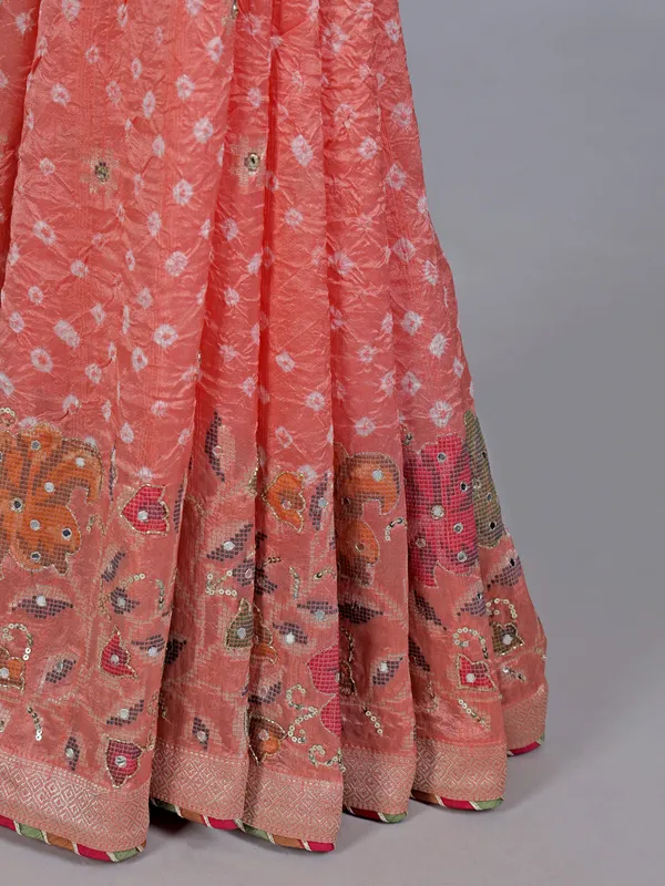 Peach gaji silk wedding wear saree