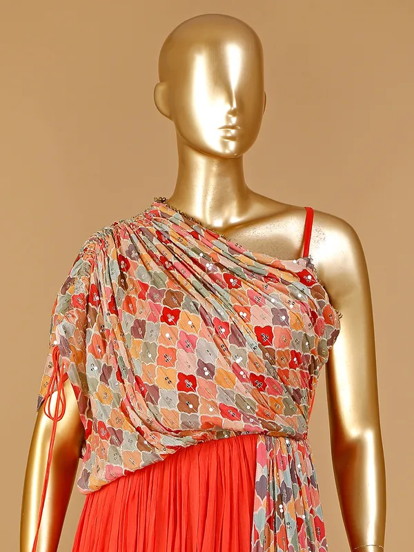 Peach georgette designer gown