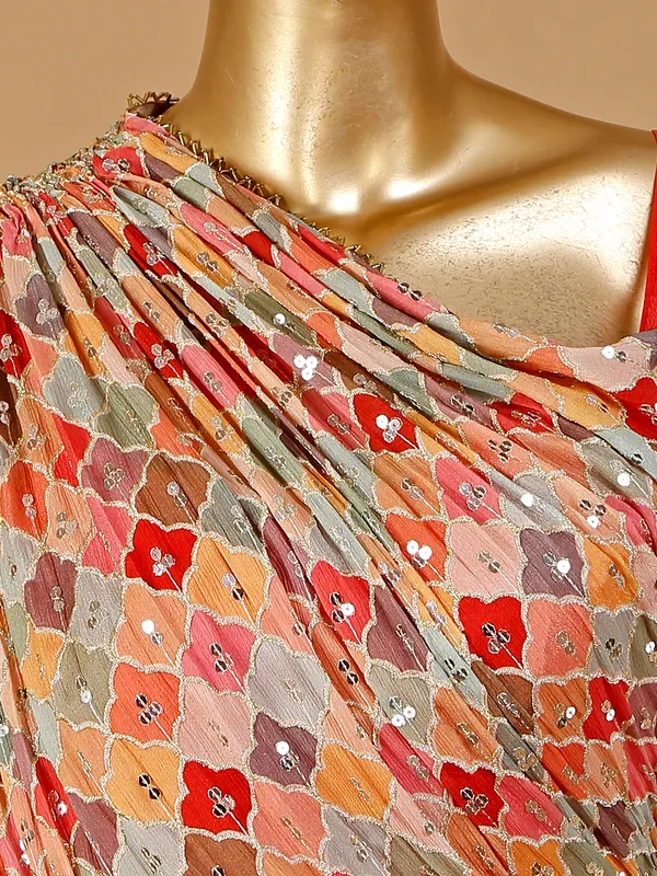Peach georgette designer gown