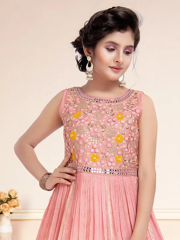 Peach georgette floor length gown