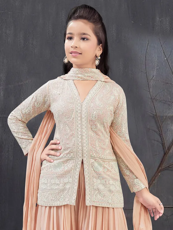 Peach georgette palazzo suit for girls