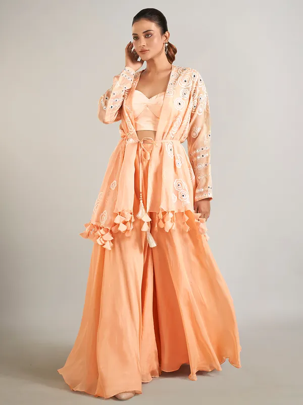 Peach georgette palazzo suit with jacket