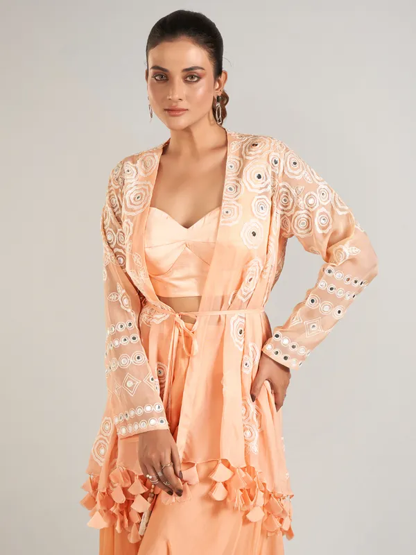Peach georgette palazzo suit with jacket