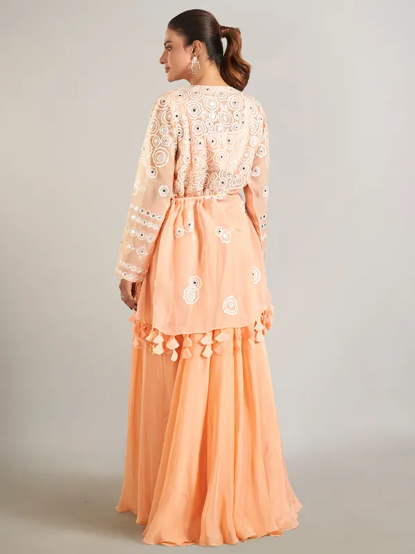 Peach georgette palazzo suit with jacket