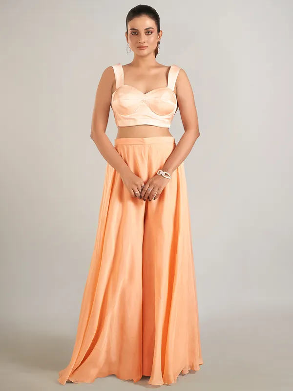 Peach georgette palazzo suit with jacket