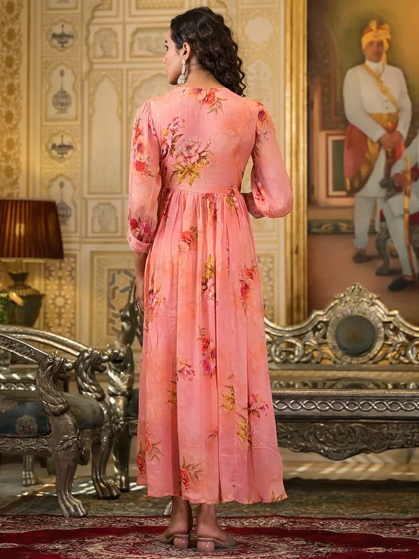 Peach georgette printed kurti set
