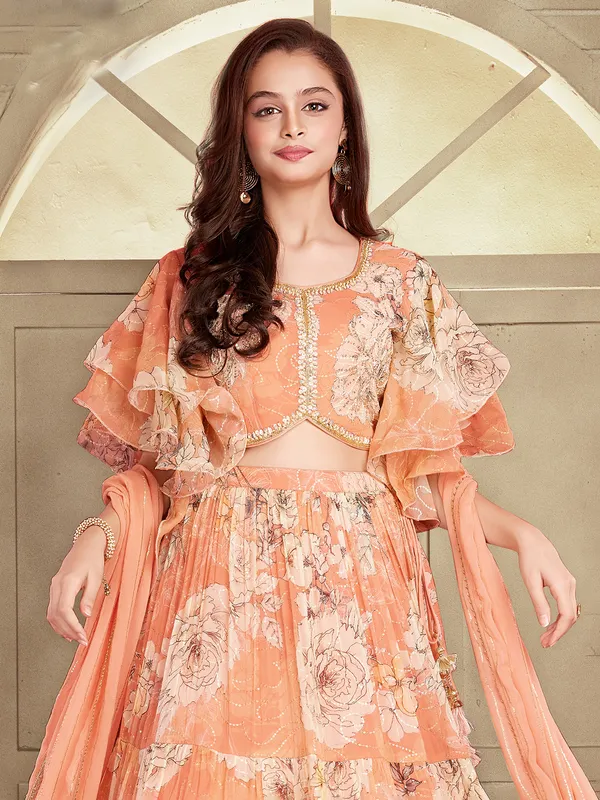Peach georgette printed lehenga choli for party