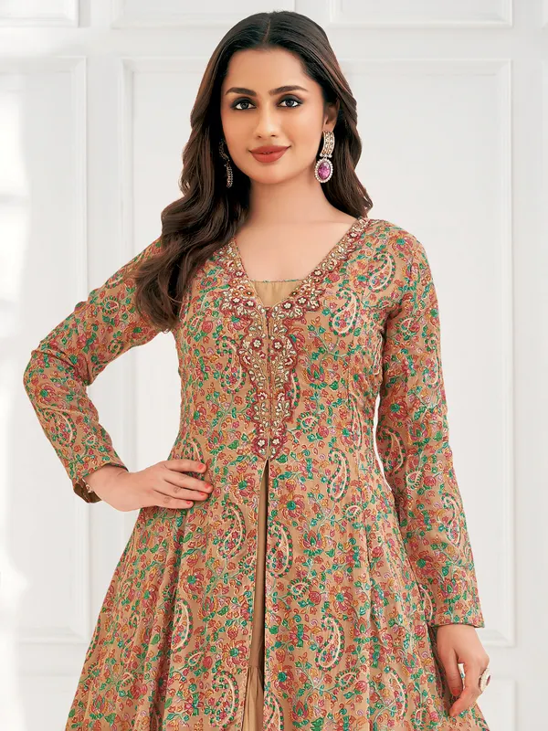 Peach georgette printed salwar suit for women