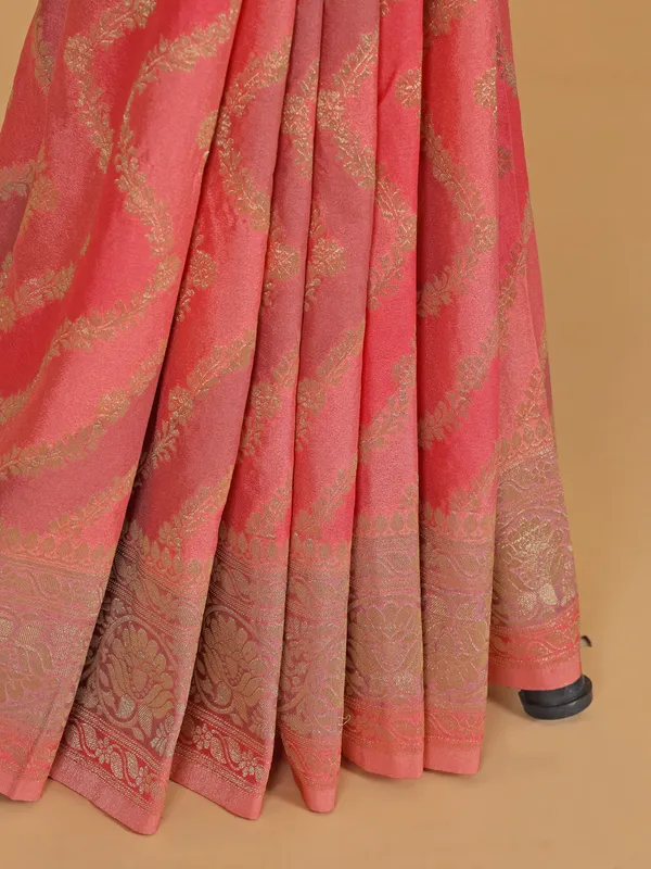 Peach georgette printed saree for wedding