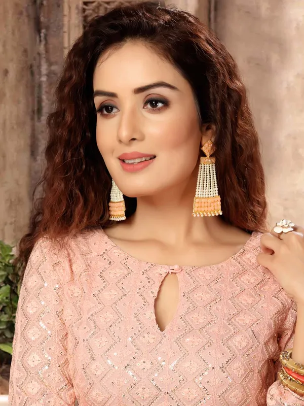 Peach georgette punjabi sharara suit