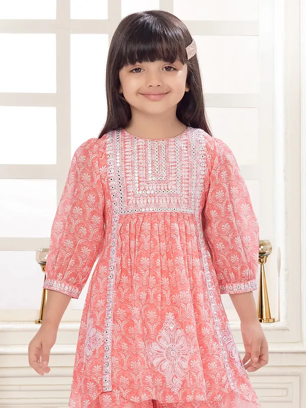 Peach georgette salwar suit with aabla work