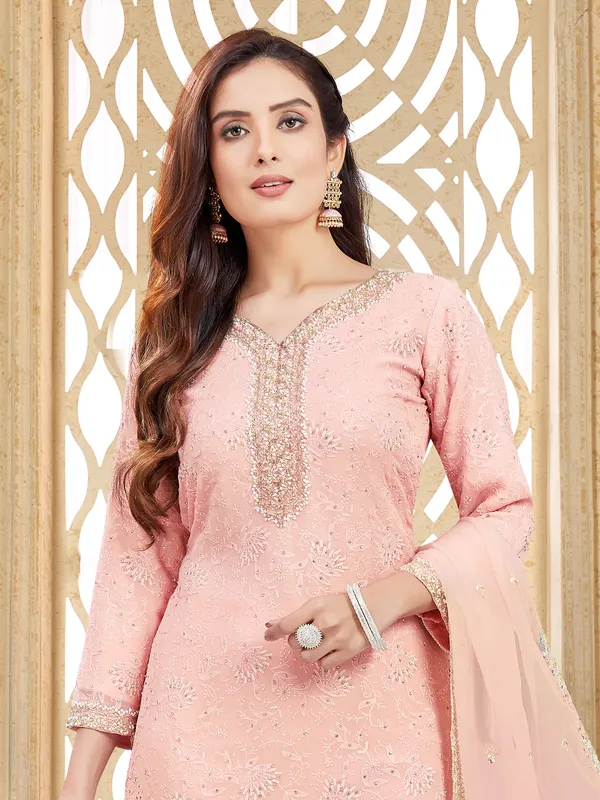 Peach georgette salwar suit with dupatta