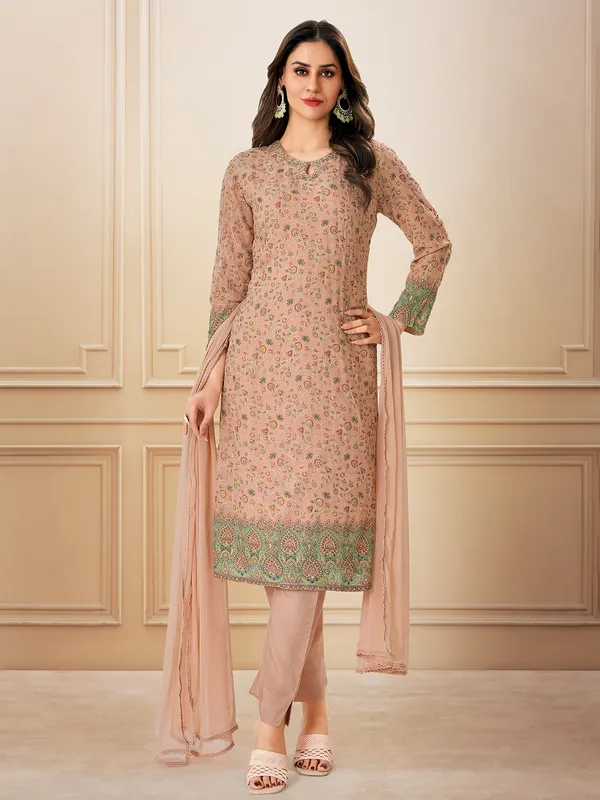 Peach georgette salwar suit with embroidery