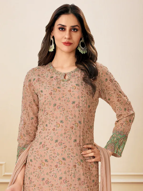 Peach georgette salwar suit with embroidery