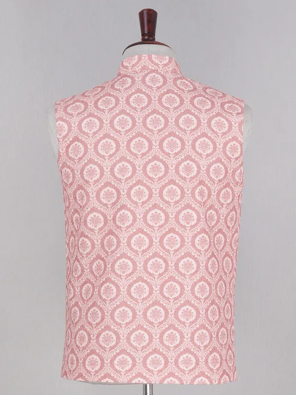 Peach hue printed cotton silk waistcoat