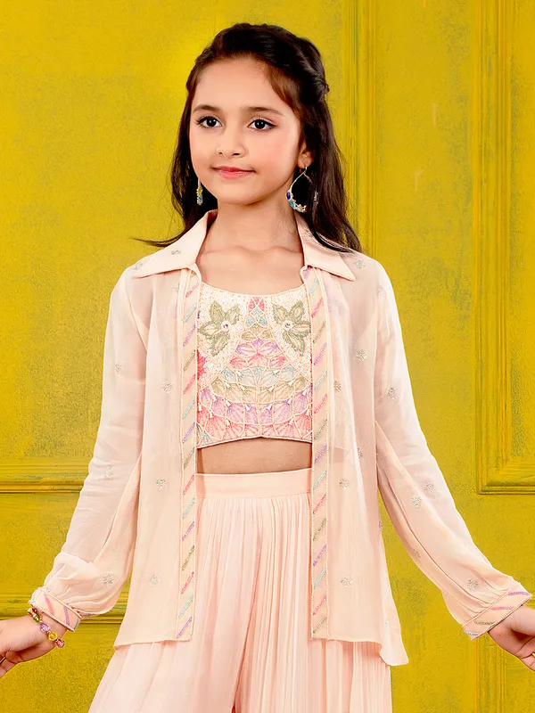 Peach jacket style georgette palazzo ensemble