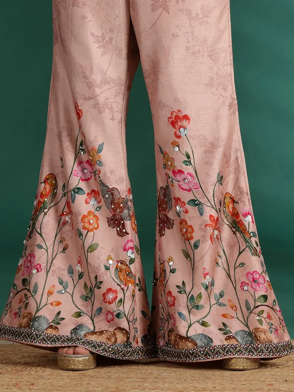 Peach jacket style palazzo suit with dupatta