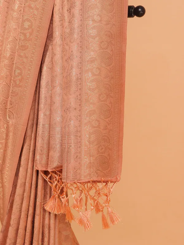 Peach kanjivaram silk saree for festive wear