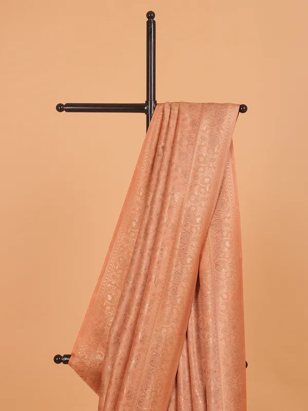 Peach kanjivaram silk saree for festive wear