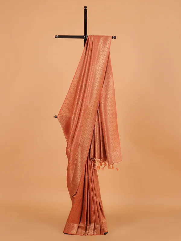 Peach kanjivaram silk saree for women