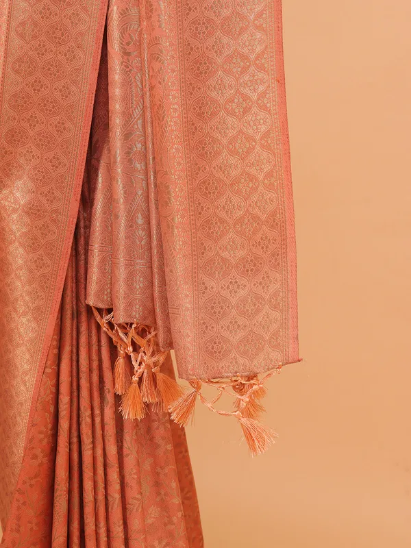 Peach kanjivaram silk saree for women