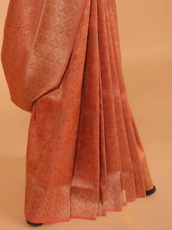 Peach kanjivaram silk saree for women