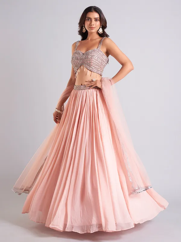Peach lehenga choli in soft georgette