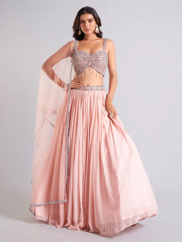 Peach lehenga choli in soft georgette