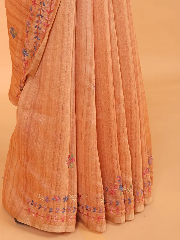 Peach linen thread weaving saree for festive