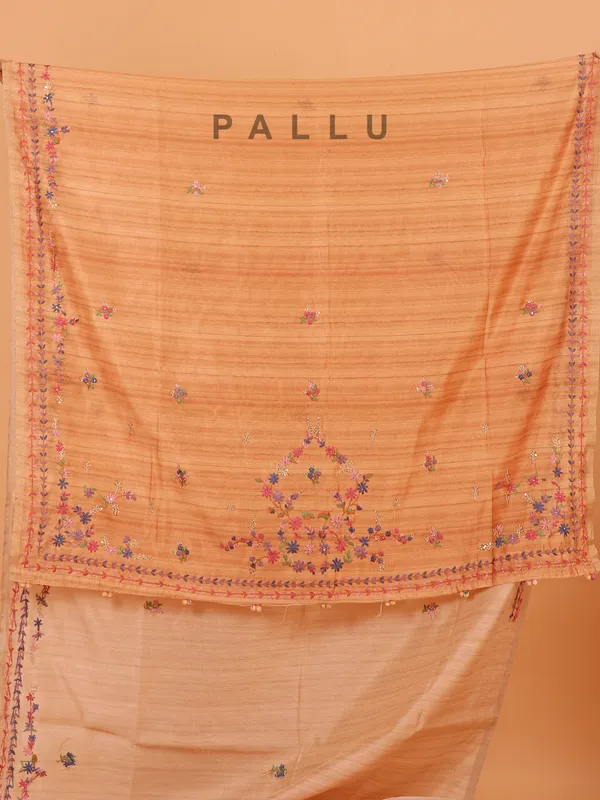 Peach linen thread weaving saree for festive