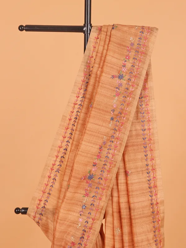 Peach linen thread weaving saree for festive