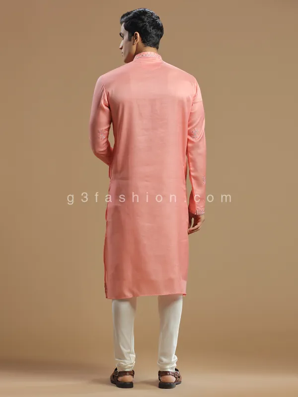 Peach men silk  Kurta pajama for festive look