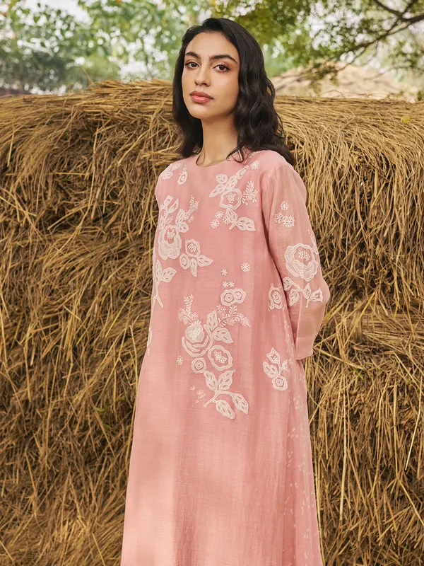 Peach muslin cotton festive wear salwar suit