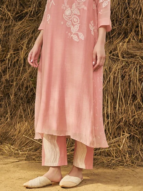 Peach muslin cotton festive wear salwar suit
