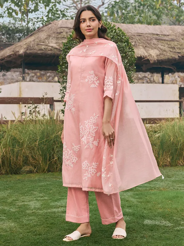 Peach muslin cotton salwar suit for women