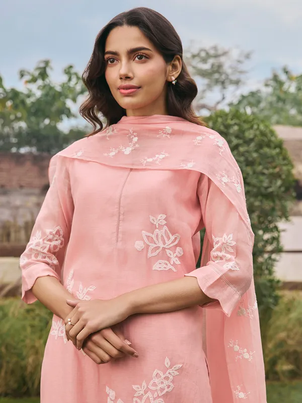 Peach muslin cotton salwar suit for women