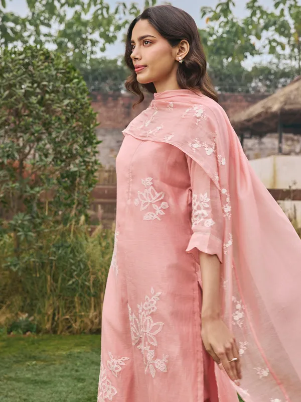 Peach muslin cotton salwar suit for women