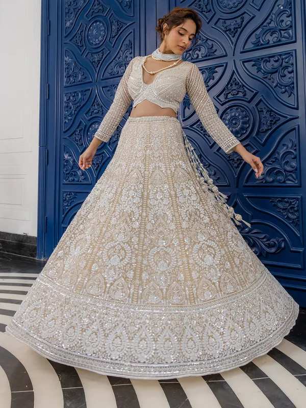 Peach net lehenga choli for women