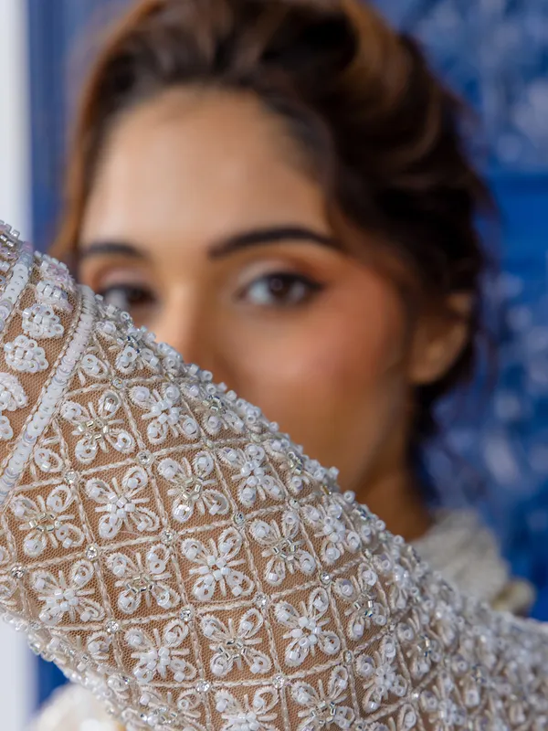 Peach net lehenga choli for women