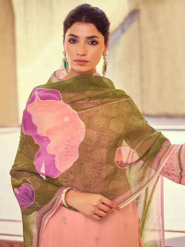 Peach organza salwars suit with cutwork