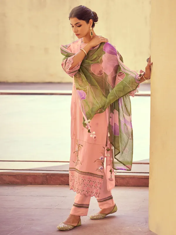 Peach organza salwars suit with cutwork