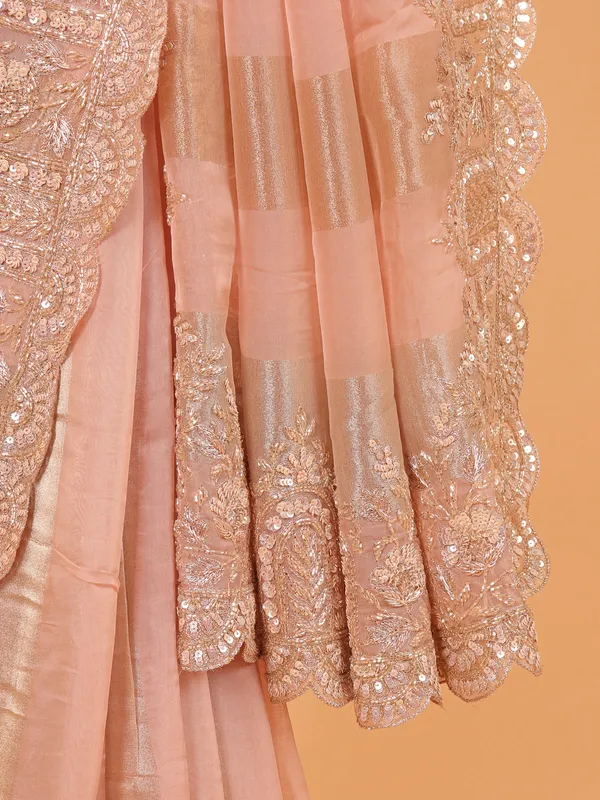 Peach organza saree for wedding wear