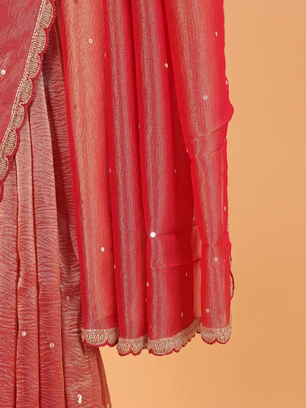 Peach organza wedding wear saree