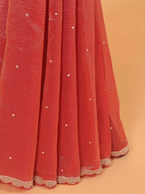 Peach organza wedding wear saree