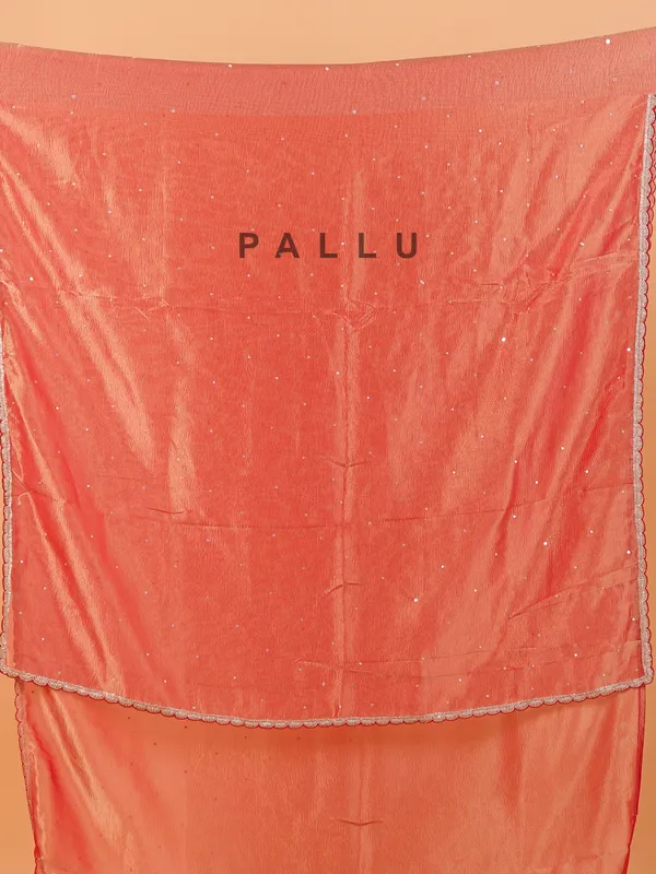 Peach organza wedding wear saree