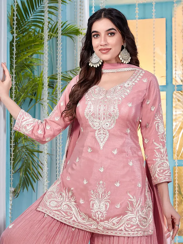 Peach pakistani style palazzo suit in chiffon