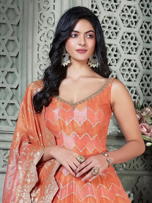 Peach palazzo suit with zari embellishment