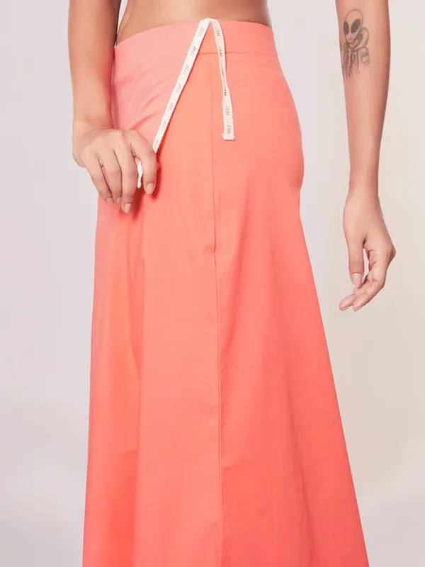 Peach plain lycra cotton petticoat