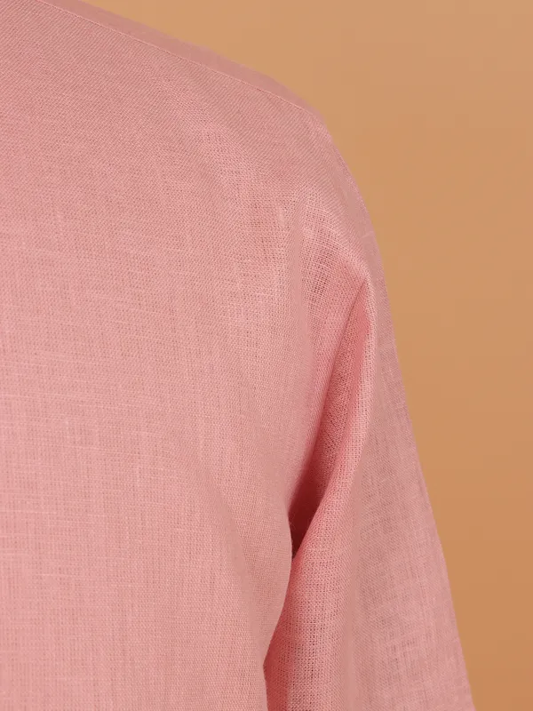 Peach plain mandarin neck kurta set for men