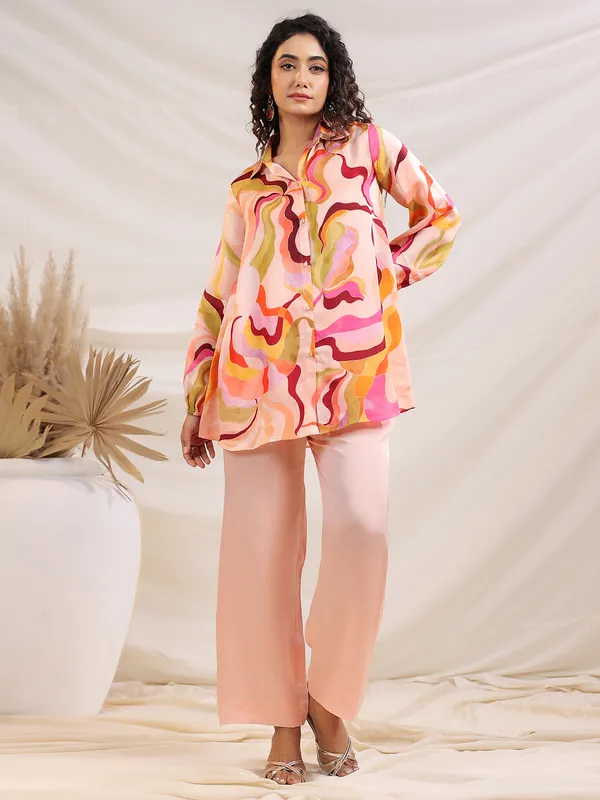 Peach printed co-ord set for women